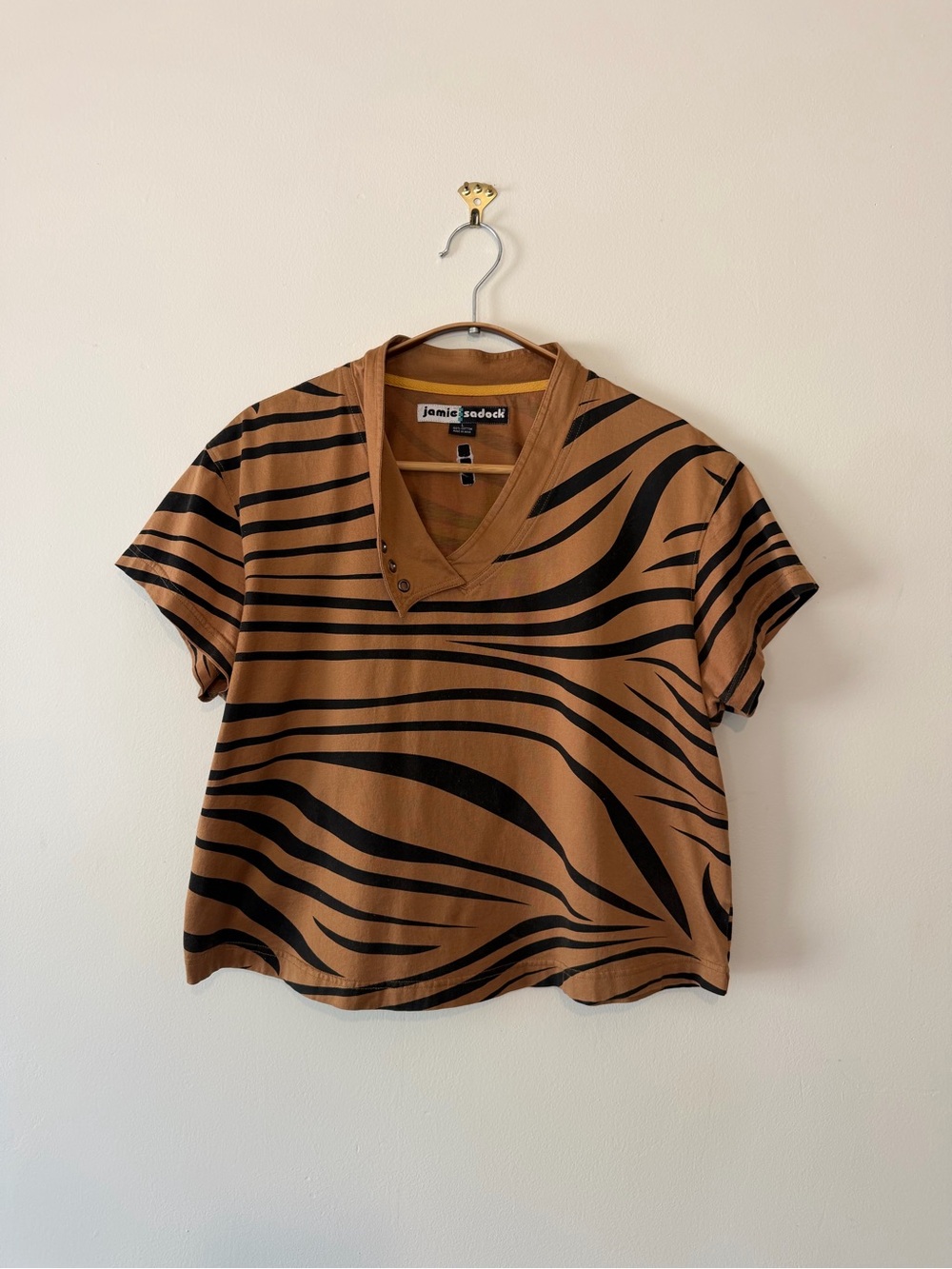 jamie sadock Brown and Black Zebra-Print V-Neck Short Sleeve Top